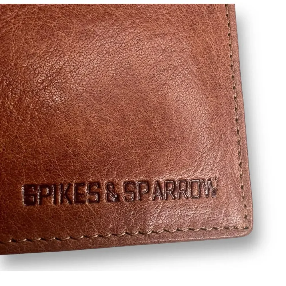 Spikes and Sparrow Thomas Brandy Brown Leather RFID Billfold Wallet 12 Card Slot